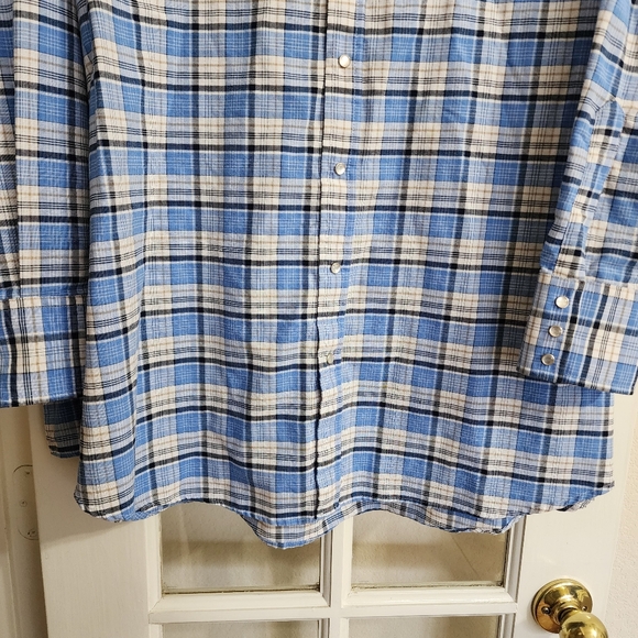 Ely Cattleman Blue Plaid Western Pearl Snap Wrinkle Resistant Shirt Men’s Big 4X - Picture 6 of 13